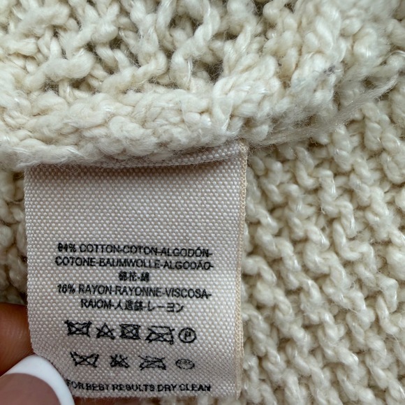 Free People Cream Knit Open Front Cardigan Sweater V Neck Pockets Medium - Picture 5 of 7